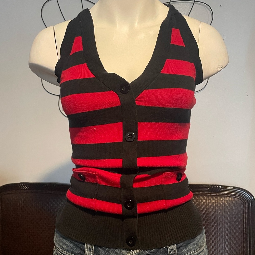 Y2k Plastic Island Red and Black Striped Tank Top